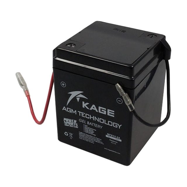 Baterie moto 6N4-2A-4 cu gel, văzută din față, cu ambele borne