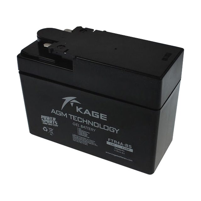 Baterie moto YTR4A-BS cu gel, văzută din față, cu ambele borne