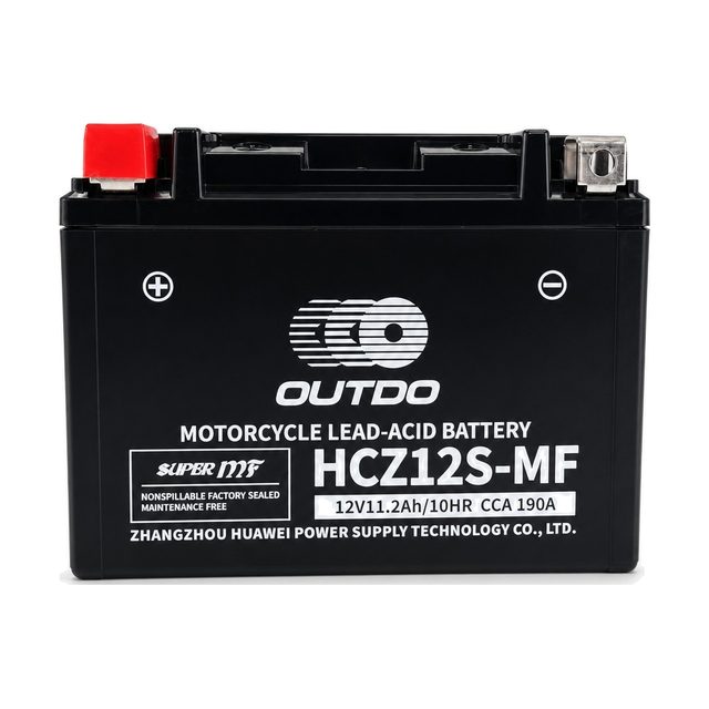 OUTDO HCZ12S-MF, baterie moto YTZ12S văzută din față, cu ambele borne