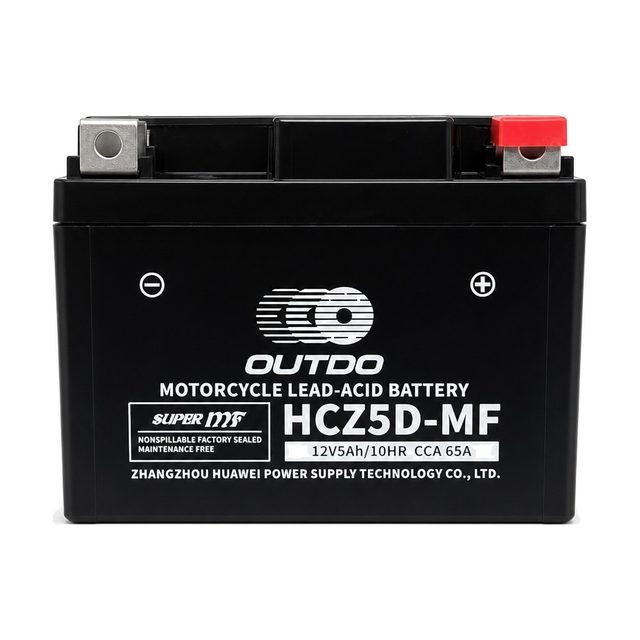 OUTDO HCZ5D-MF, baterie moto YTZ7S văzută din față, cu ambele borne