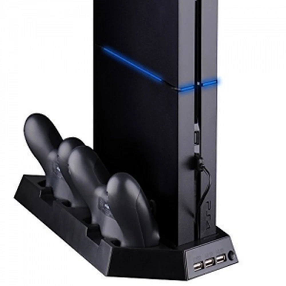 Suport vertical PS4 4 în 1 cu ventilator, hub USB și încărcător pentru 2 controllere