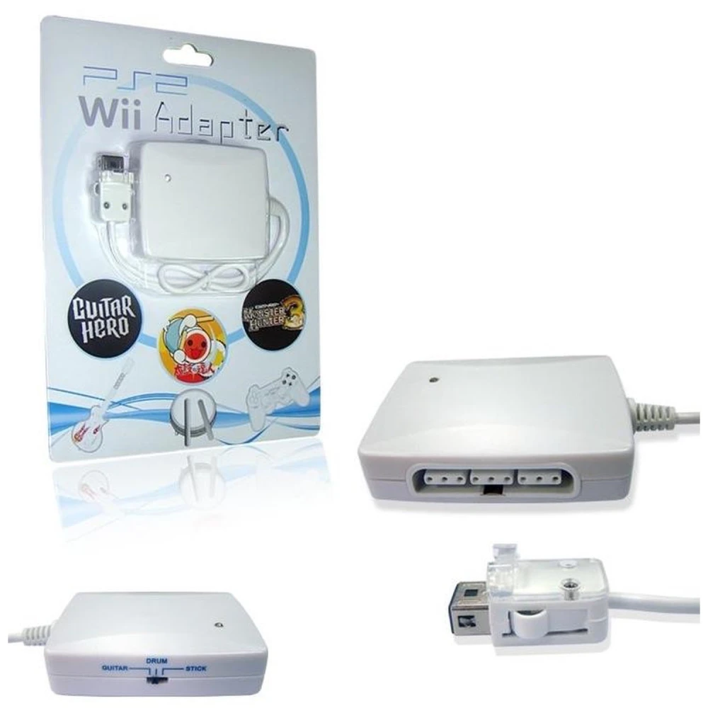 Adaptor 3 în 1 controllere PS2 pentru Wii - Conectează controllere, chitare și tobe PS2