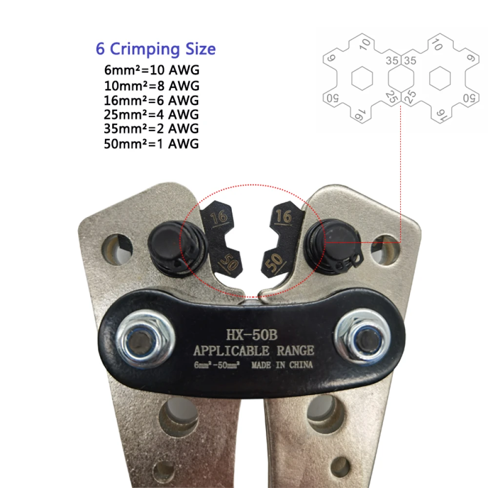 Cleste de sertizat 6-50mm² cu mânere antiderapante și rotație reglabilă