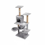 Ansamblu de zgariat pentru pisici 125 cm cu hamac, culcus si stalpi din sisal