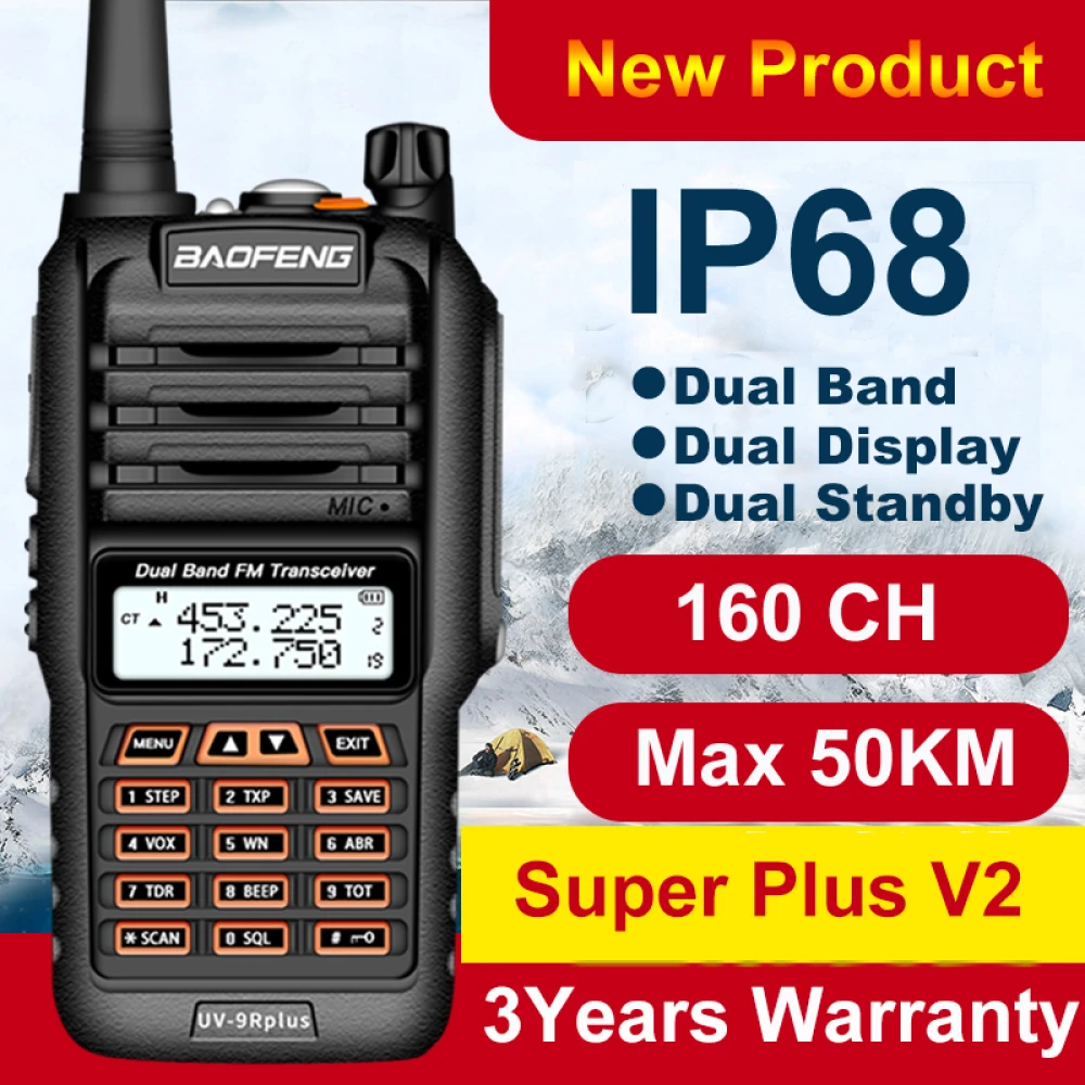 Baofeng UV9R Plus walkie-talkie de rază lungă cu 160 canale VHF/UHF