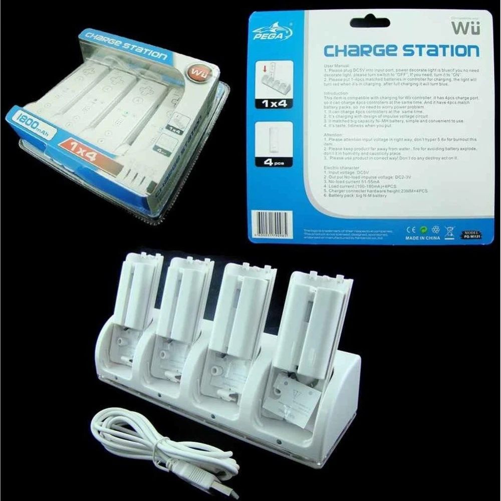 Stație de încărcare pentru 4 controllere Wii cu 4 baterii pentru Wii Remote - încărcare simultană