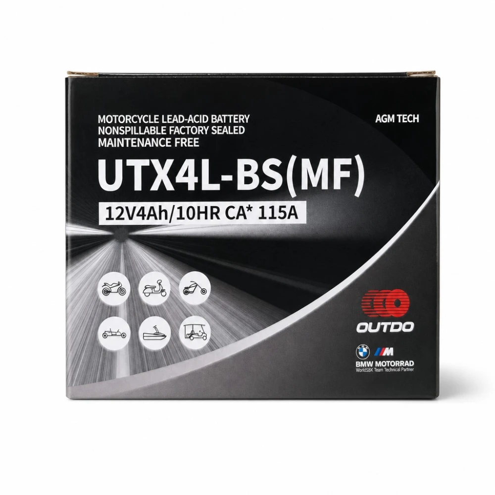 Baterie Moto AGM 12V 4Ah OUTDO UTX4L-BS(MF) - Compatibilă Yuasa YTX4L-BS / GTX4L-BS / ETX4L-BS