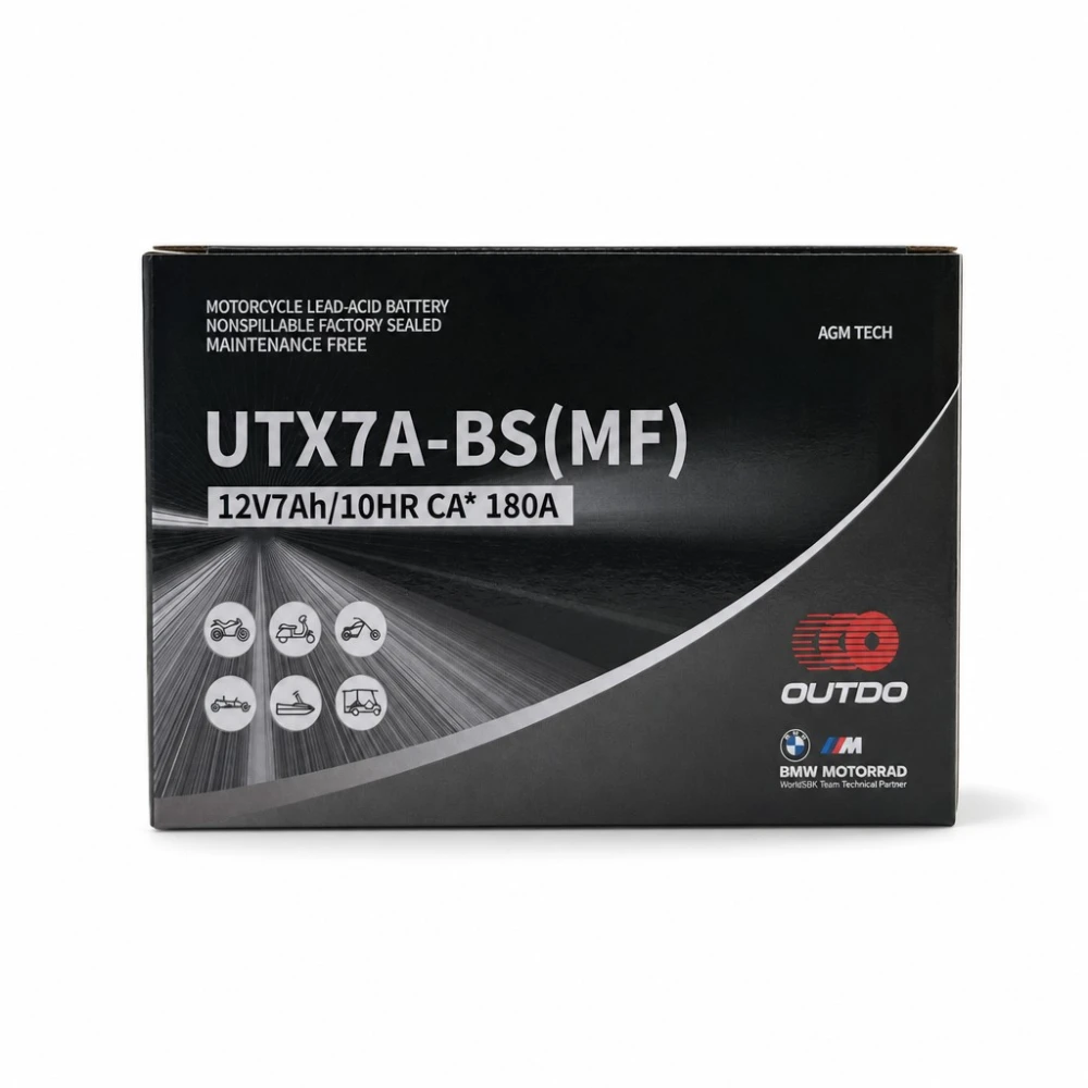 Baterie Moto AGM 12V 7Ah OUTDO UTX7A-BS(MF) - Compatibilă Yuasa YTX7A-BS / GTX7A-BS / ETX7A-BS