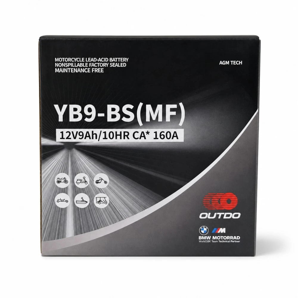 Baterie Moto AGM 12V 9Ah OUTDO YB9-BS(MF) - Compatibil Yuasa YB9-B / GS GM9Z-3B-1 / GS YB9-B / 12N9-4B-1 (flooded)