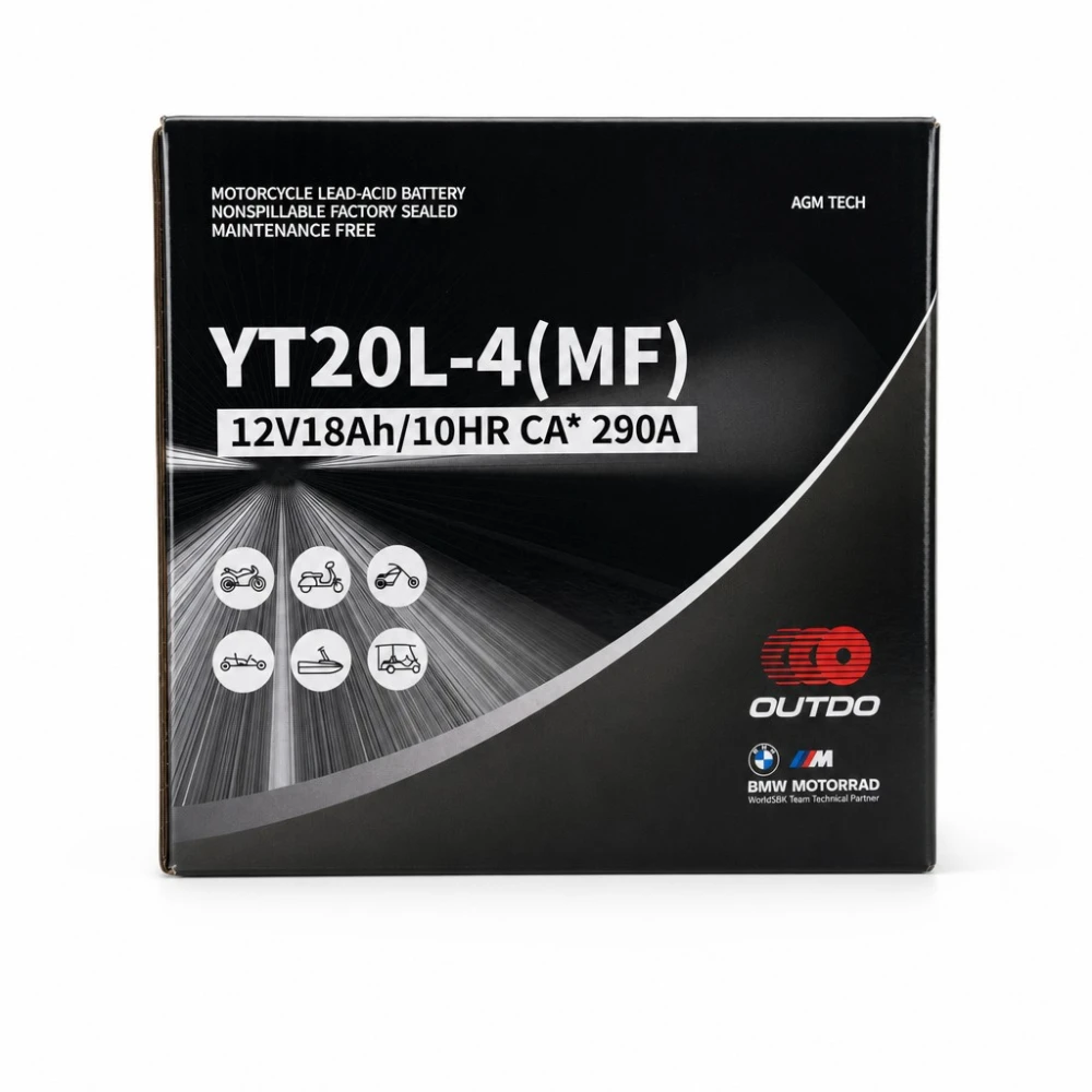 Baterie Moto AGM 12V 18Ah OUTDO YT20L-4(MF) - Compatibil Yuasa YTX20L-BS / GTX20L-BS / ETX20L-BS / Y50-N18L-A