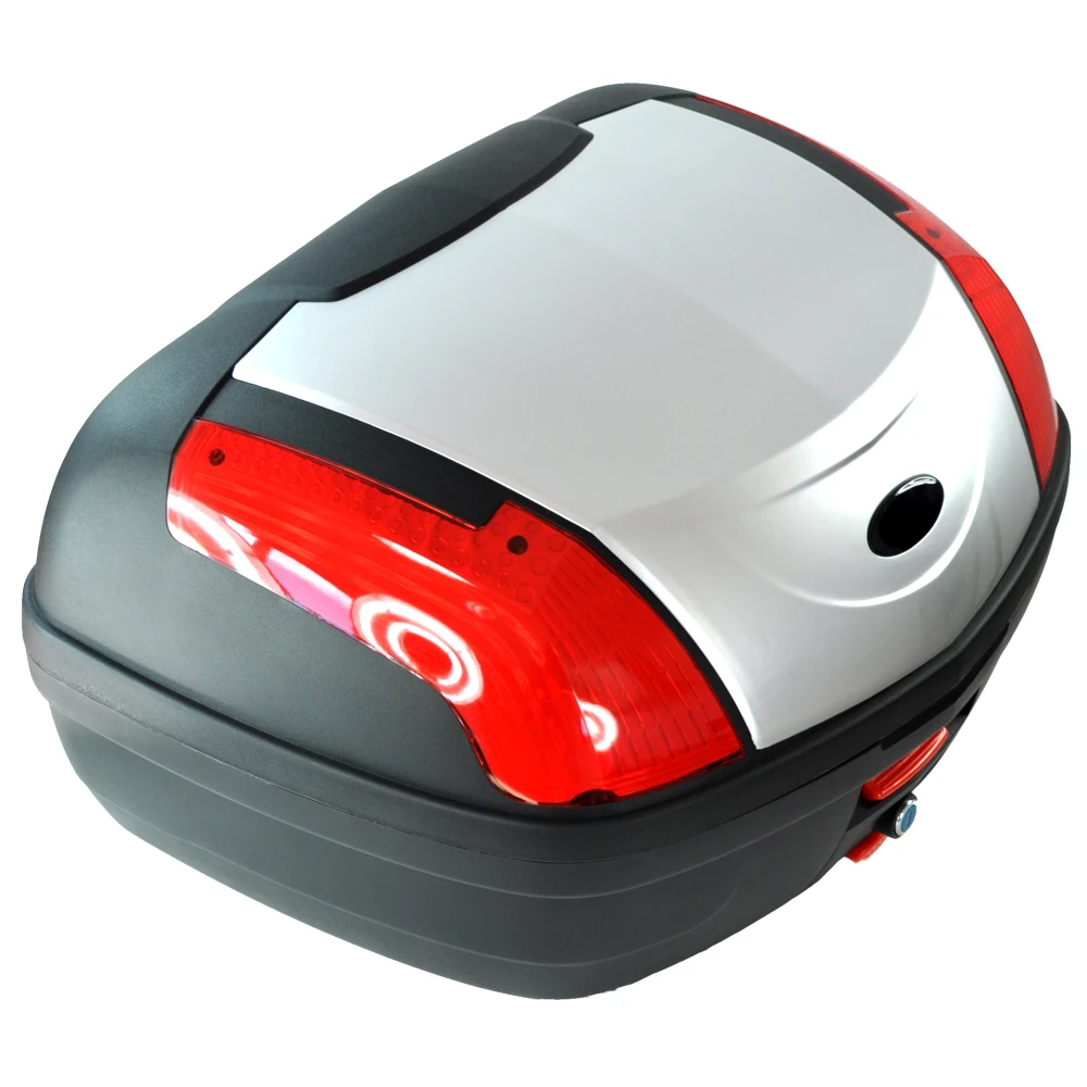 Top case moto 46 litri universal argintiu - pentru 2 casti cu incuietoare