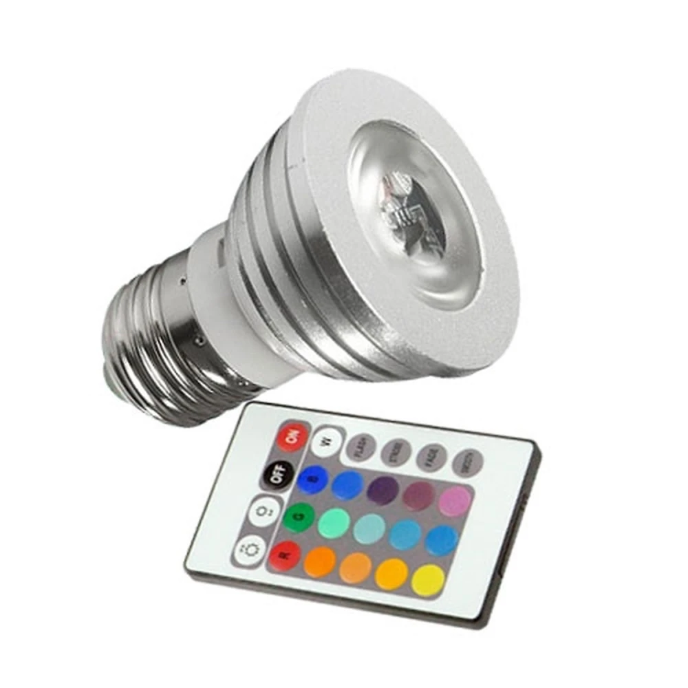 Bec LED RGB E27 3W cu telecomandă pentru iluminare versatilă