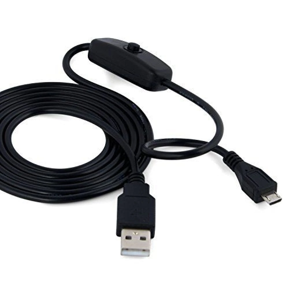 Cablu cu întrerupător USB A la Micro USB pentru Raspberry Pi 1m negru