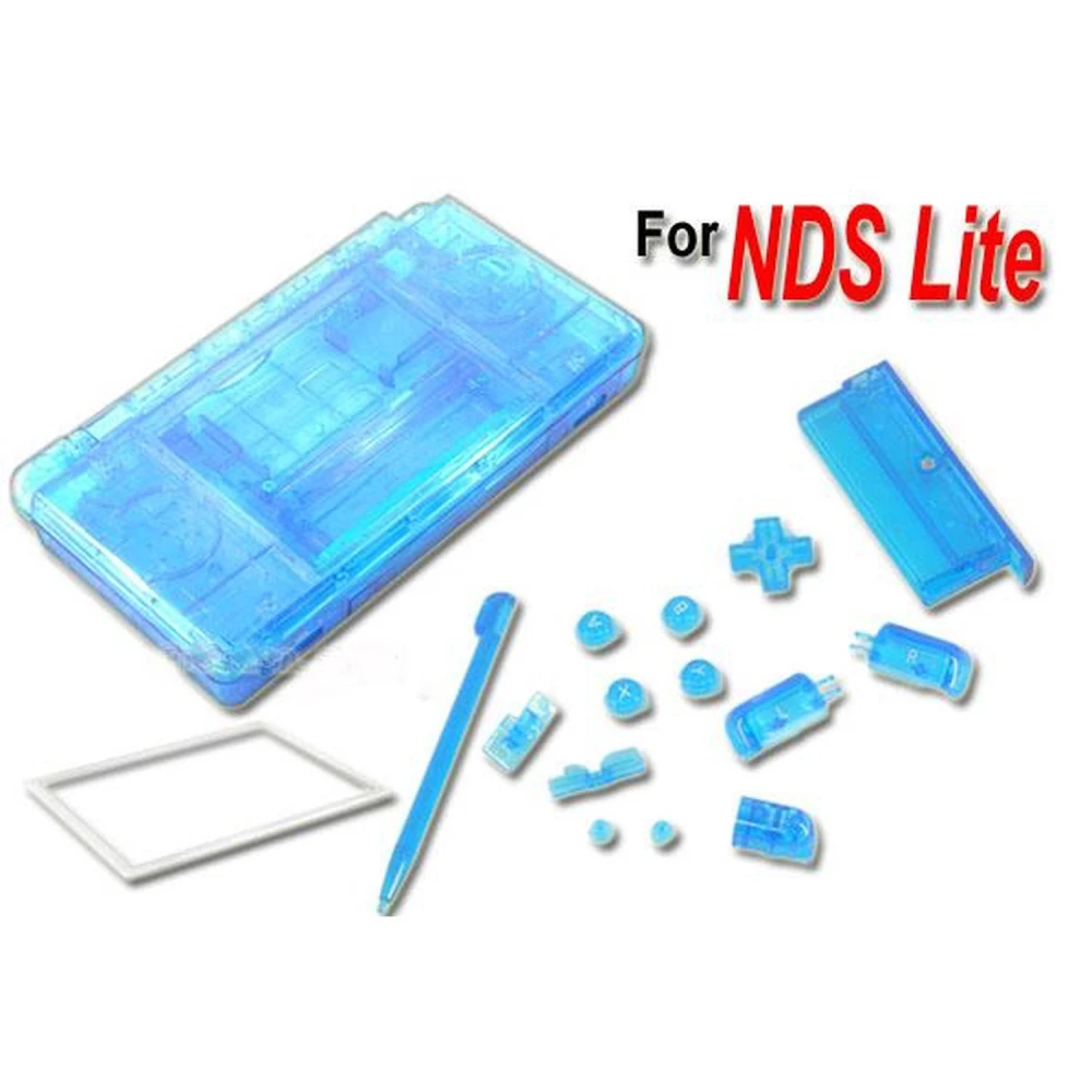 Carcasă de schimb Nintendo DS Lite albastru transparent cu butoane și șuruburi