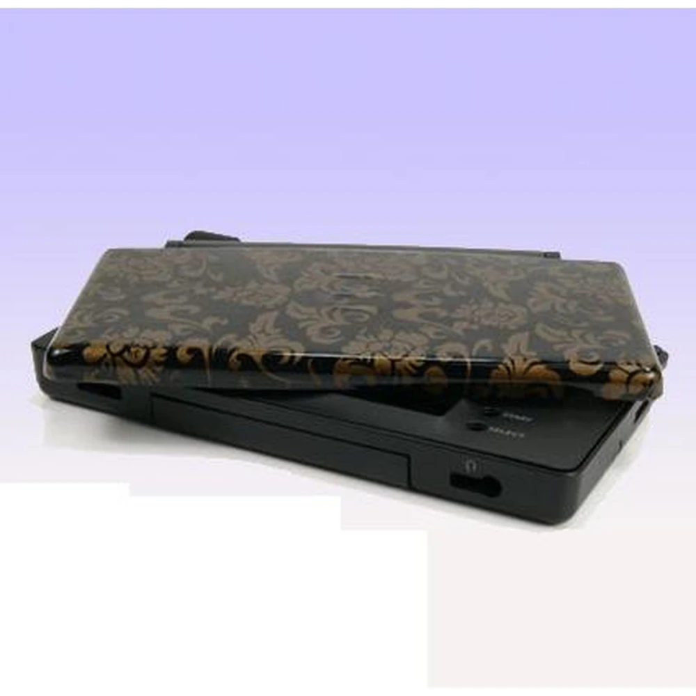 Carcasă de schimb Nintendo DS Lite flori aurii, fundal negru