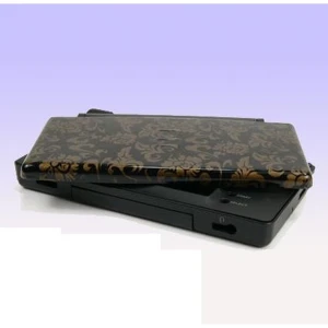 Carcasă de schimb Nintendo DS Lite flori aurii, fundal negru