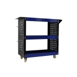 Carucior de atelier profesional cu 3 rafturi, tavi laterale și cârlige