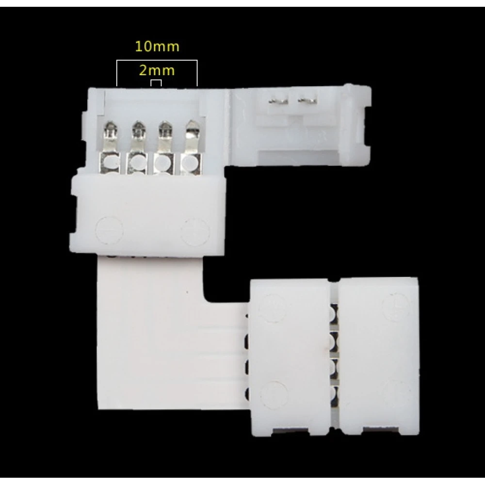Vista lateral del conector LED forma L 4 pin 10mm 5050 RGB