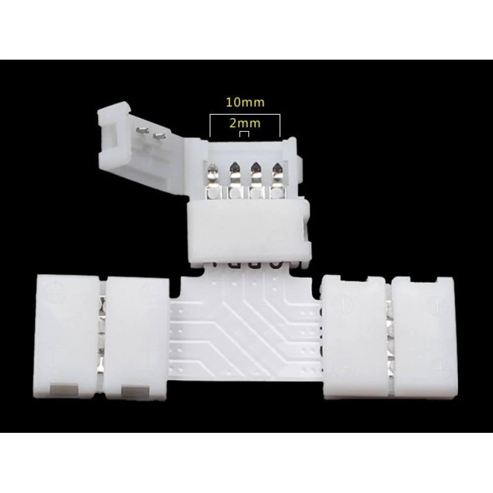 Conector LED în formă de T 4 pini 10mm 5050 RGB pentru benzi LED YourLed