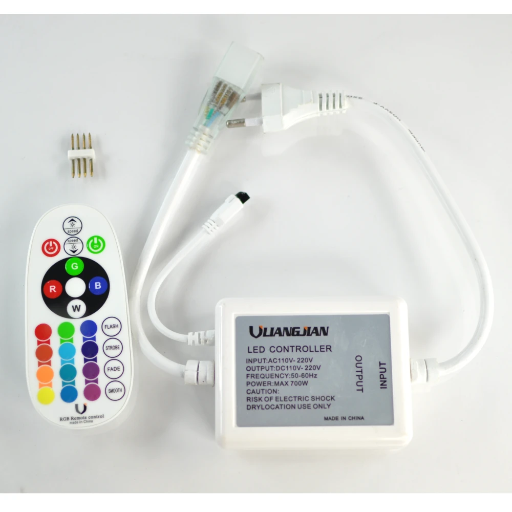 Controler bandă LED RGB 220V cu dimmer și telecomandă IR 24 butoane