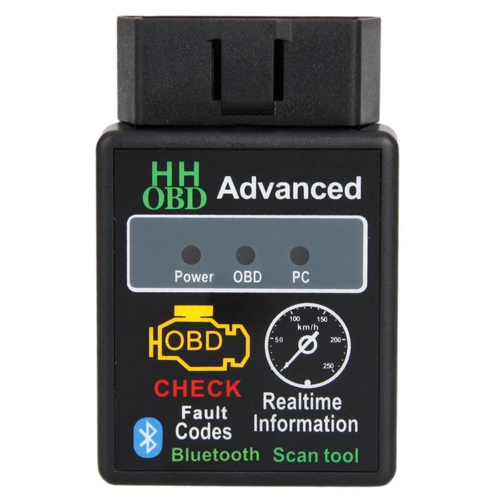 Escáner Elm327 Bluetooth conectado al puerto OBD2 de un automóvil