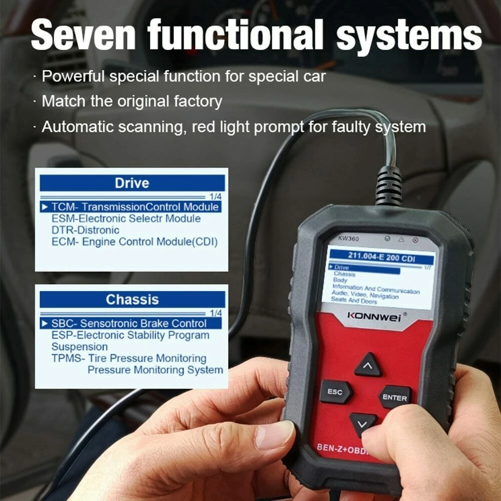 Scanner de diagnoză Mercedes Benz Konnwei KW360 12V sistem complet