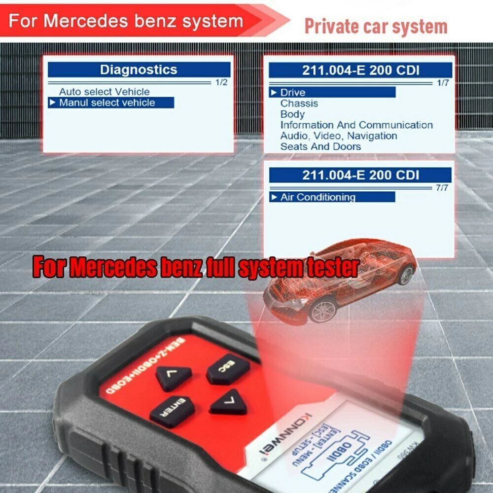 Scanner de diagnoză Mercedes Benz Konnwei KW360 12V sistem complet