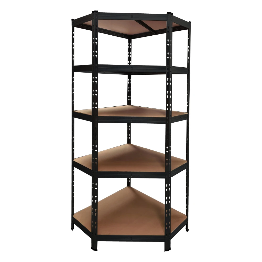 Raft metalic de colt negru 180x75x40 cm cu 5 polite reglabile