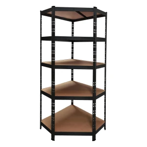 Raft metalic de colt negru 180x75x40 cm cu 5 polite reglabile