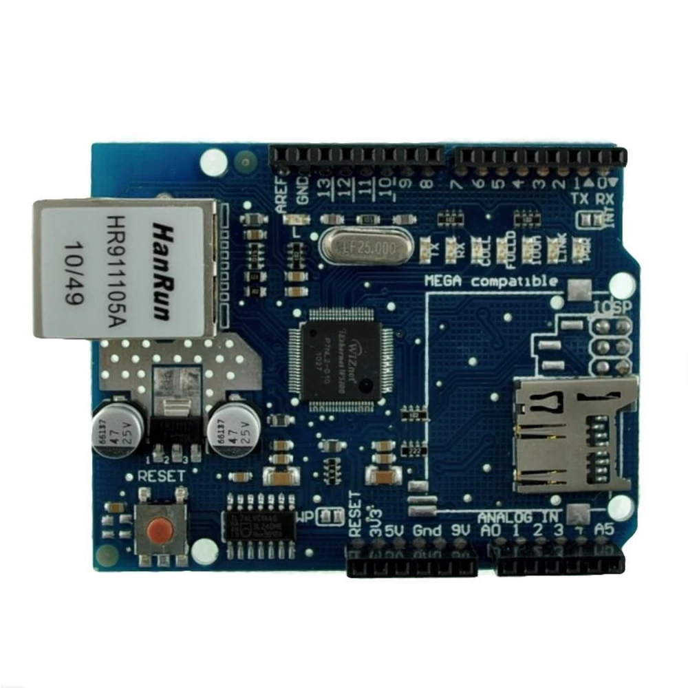 Ethernet Shield W5100 compatibil Arduino pentru proiecte cu Arduino UNO și MEGA