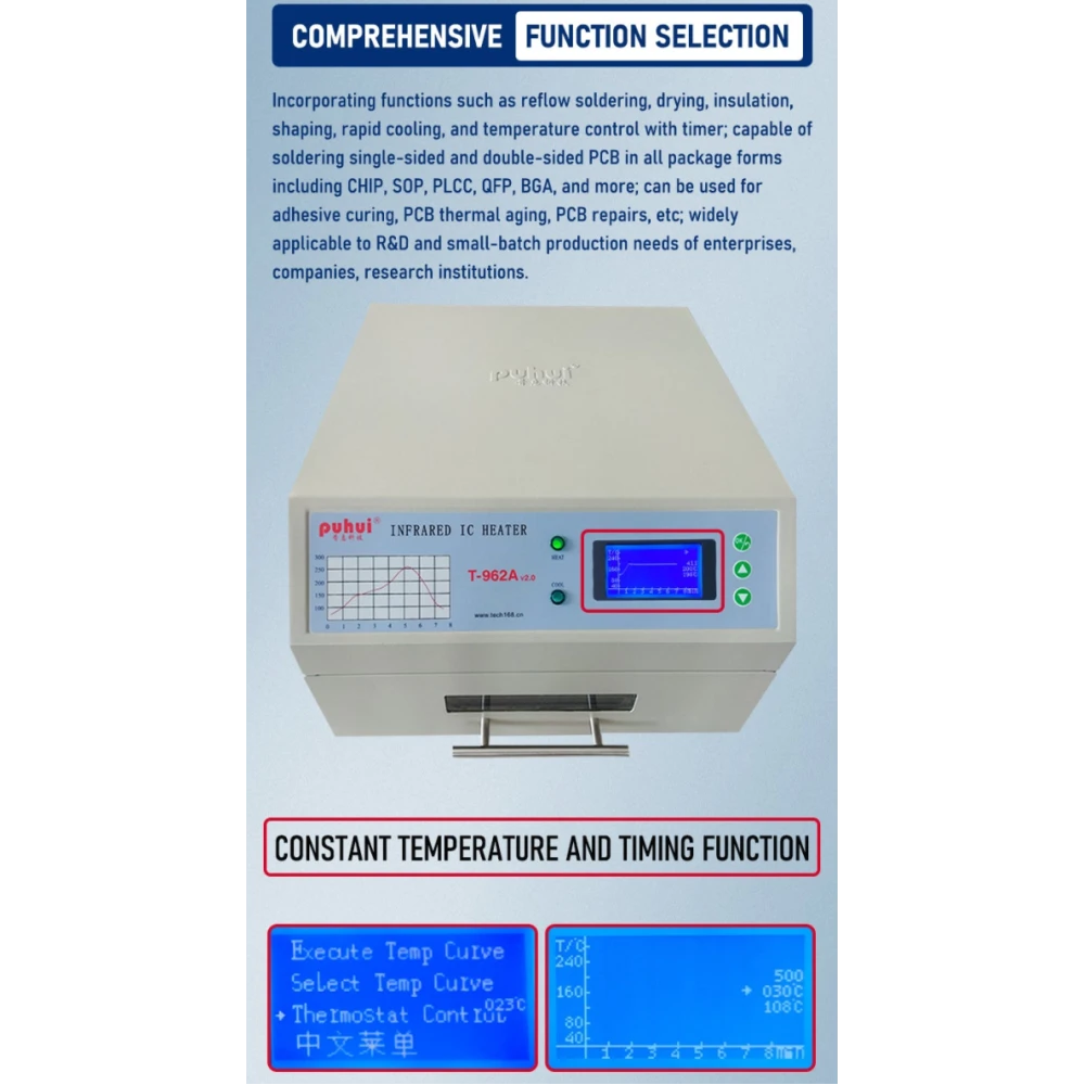 Cuptor reflow infraroșu T-962A Puhui V2.0 pentru SMD și BGA