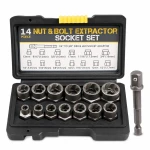 Set Extractor Șuruburi și Piulițe Rupte 14 Piese Oțel HSS Scoate Prezoane Deteriorate