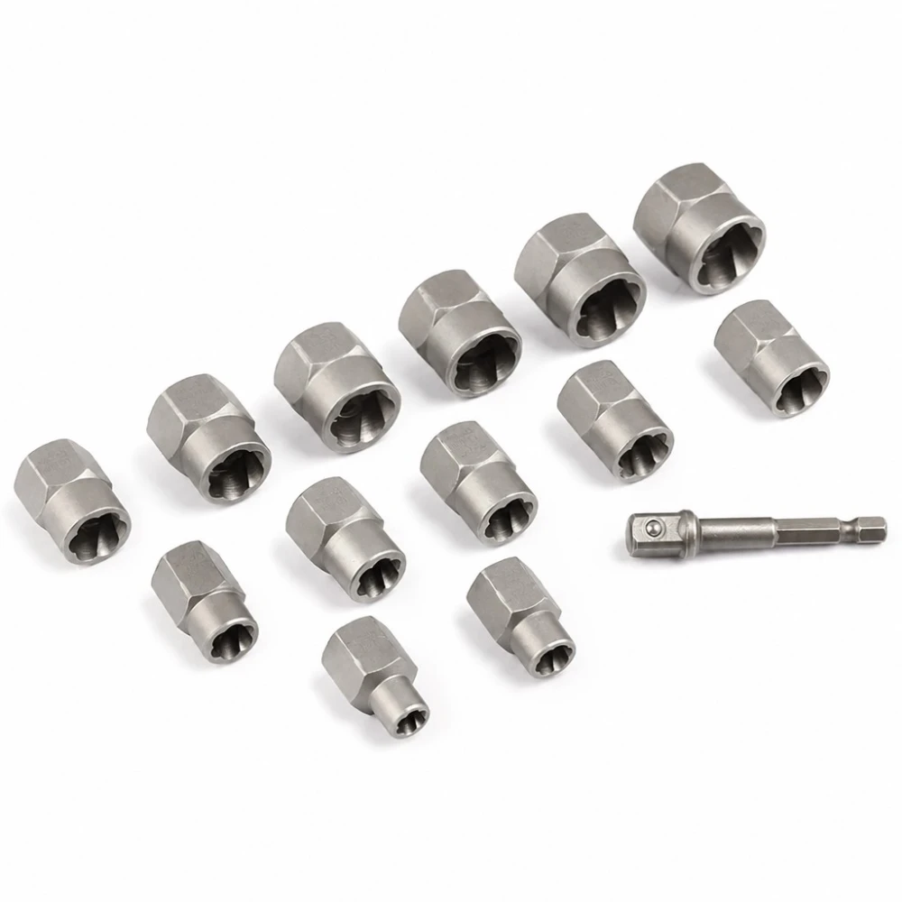 Set Extractor Șuruburi și Piulițe Rupte 14 Piese Oțel HSS Scoate Prezoane Deteriorate