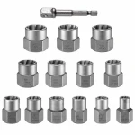 Set Extractor Șuruburi și Piulițe Rupte 14 Piese Oțel HSS Scoate Prezoane Deteriorate