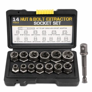 Set Extractor Șuruburi și Piulițe Rupte 14 Piese Oțel HSS Scoate Prezoane Deteriorate