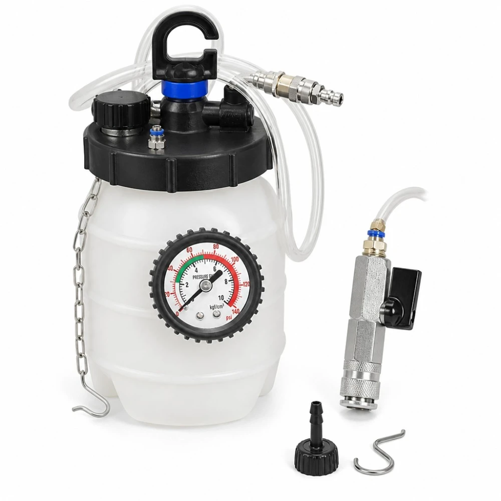 Kit Purgator Frâne și Ambreiaj Pneumatic cu Presiune 5L cu Manometru și Adaptoare