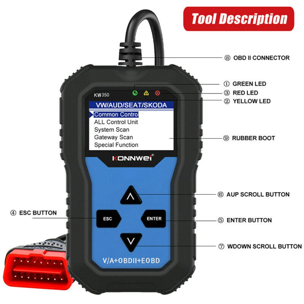 Konnwei KW350 tester diagnoză sistem complet pentru VW Audi Seat Skoda