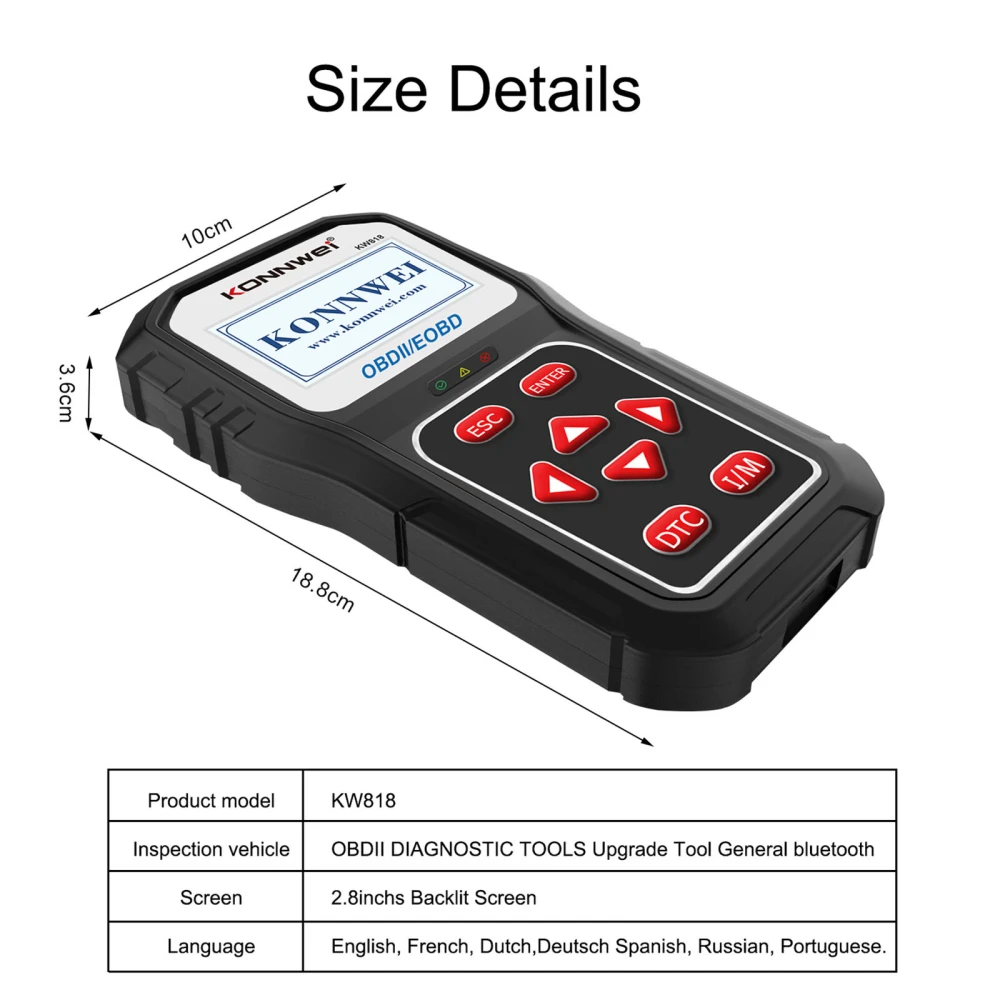 KONNWEI KW818 scanner OBD2: cititor coduri OBDII pentru masini din 1996