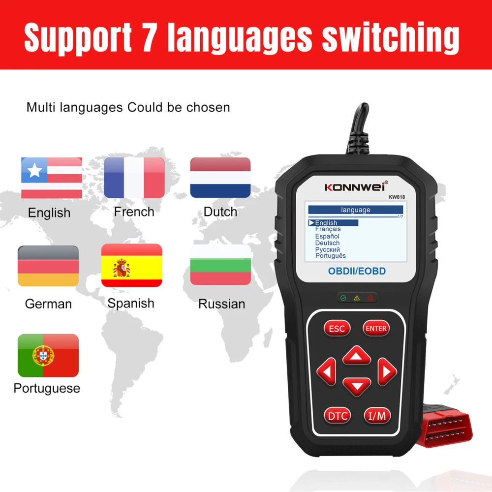 KONNWEI KW818 scanner OBD2: cititor coduri OBDII pentru masini din 1996