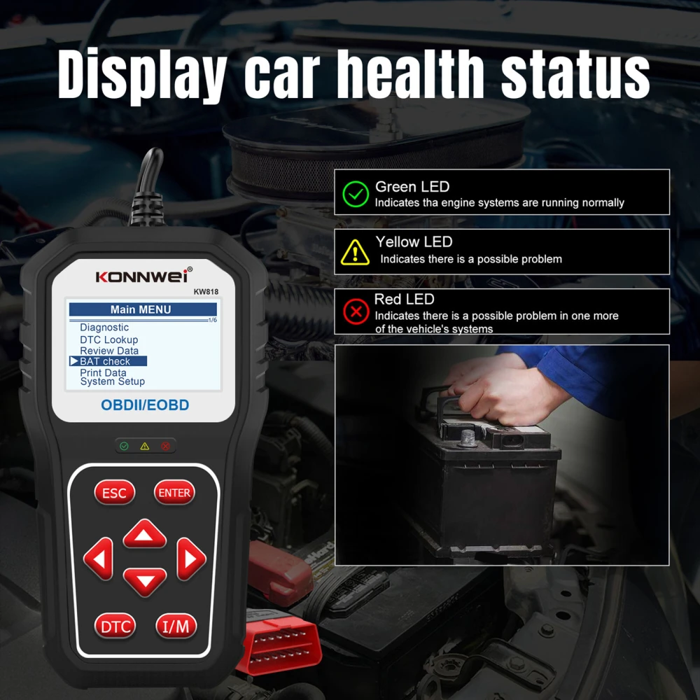 KONNWEI KW818 scanner OBD2: cititor coduri OBDII pentru masini din 1996