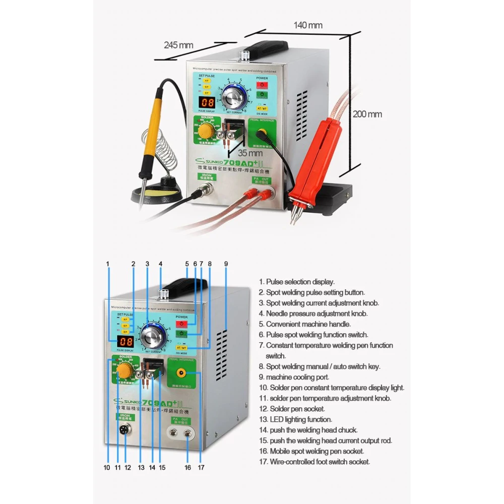 Masina de sudura in puncte Sunkko 709AD+ 220V cu letcon pentru 18650