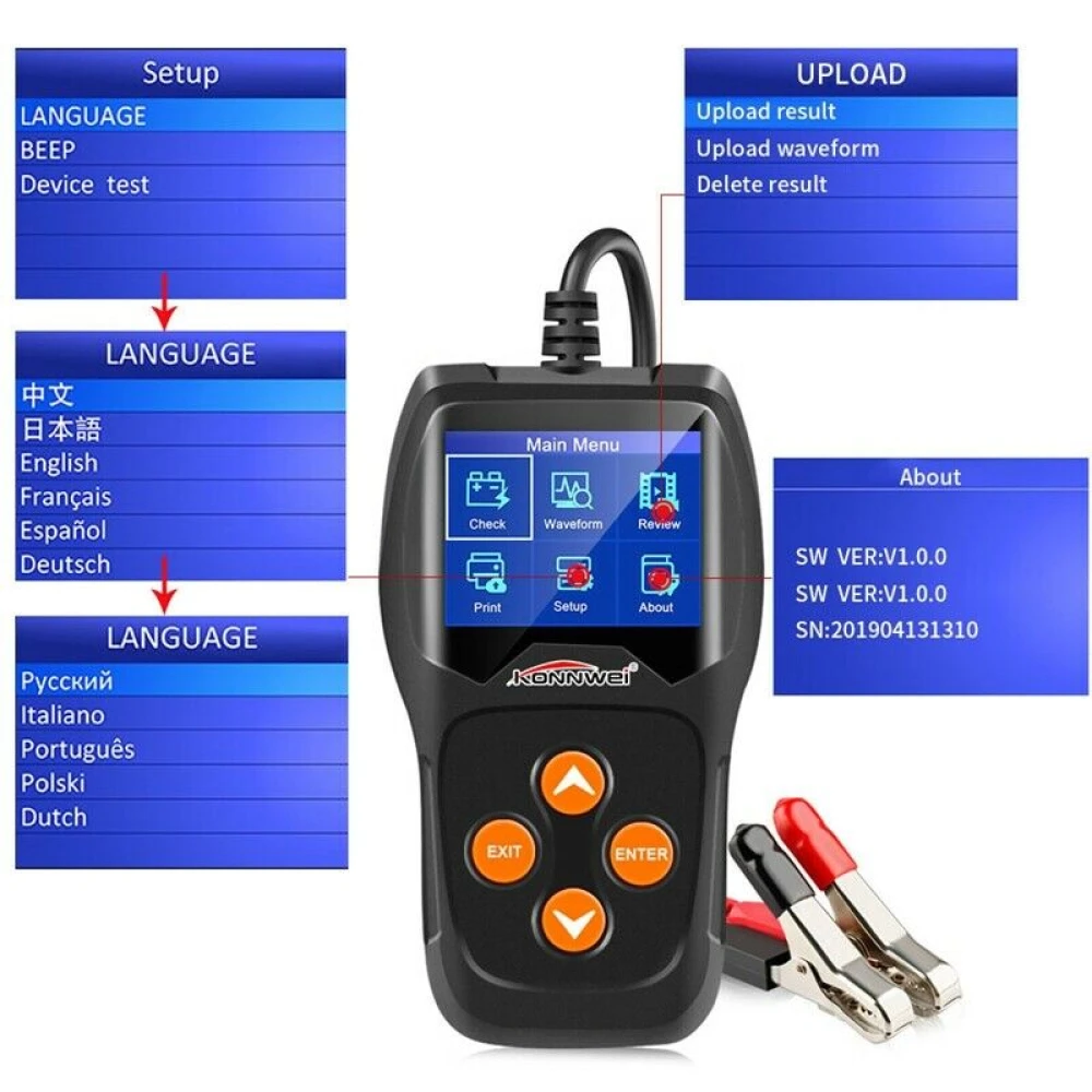 Tester baterie Konnwei KW600 12V pentru auto și moto