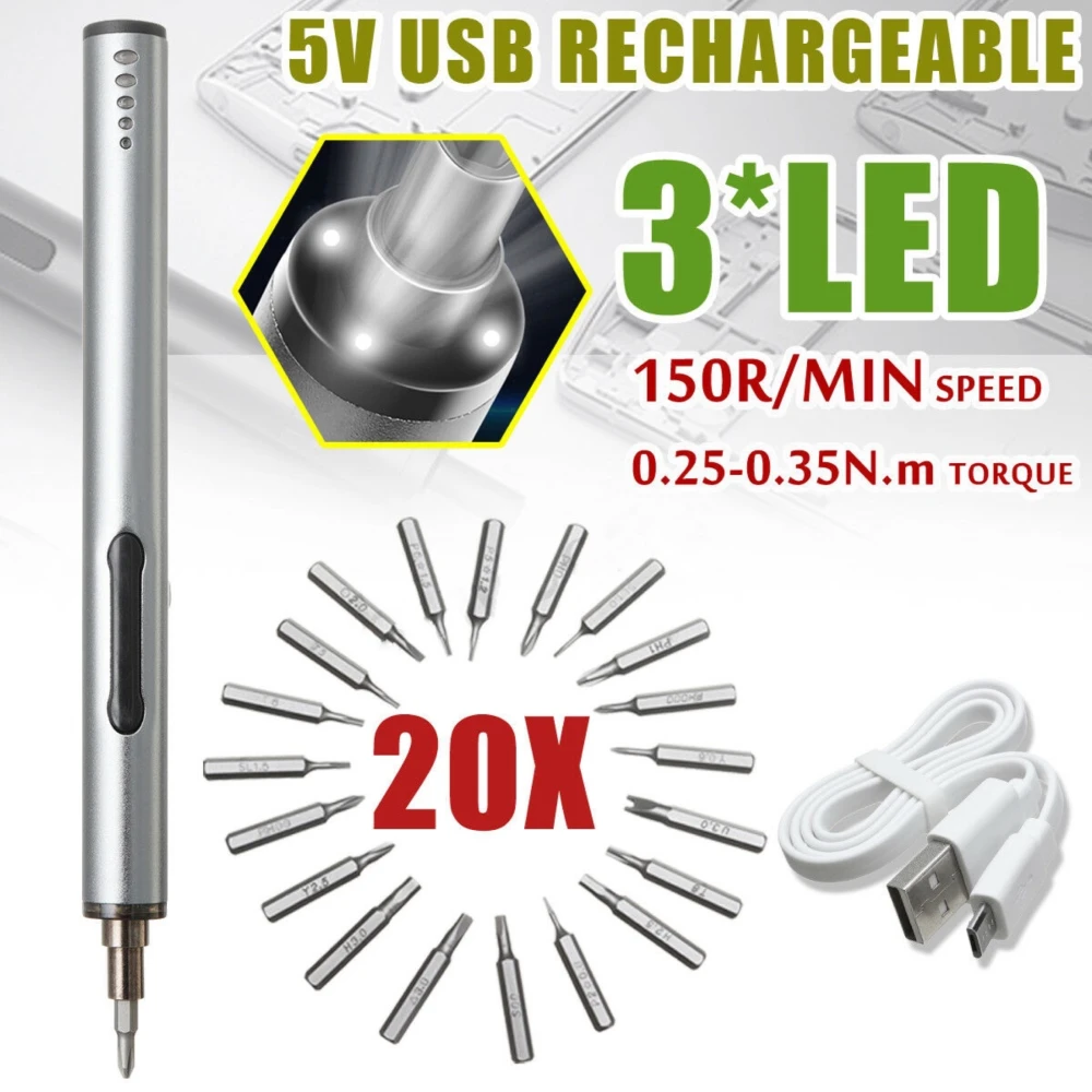 Mini șurubelniță electrică wireless USB reîncărcabilă 3 LED 22 în 1