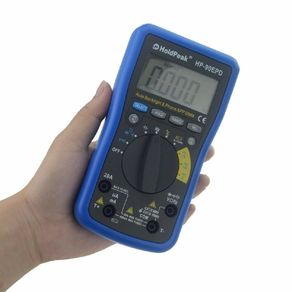 Multímetro portátil HoldPeak HP-90EPD con sonda de temperatura y bolsa de almacenamiento
