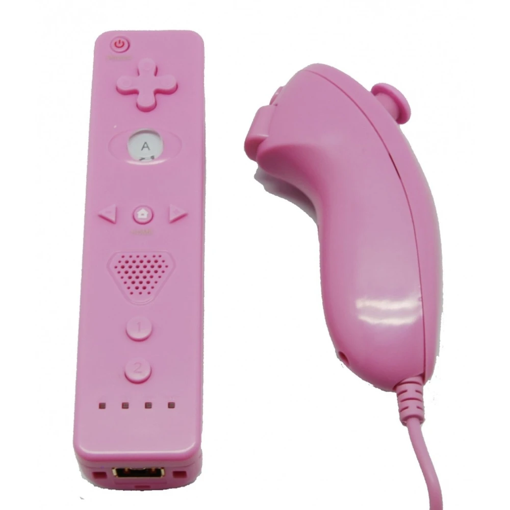 Pachet Wii Remote cu Wii Motion Plus incorporat si Nunchuck roz compatibil Wii