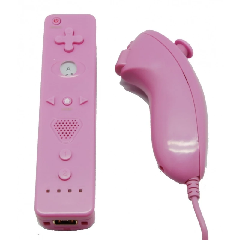 Pachet Wii Remote cu Wii Motion Plus incorporat si Nunchuck roz compatibil Wii