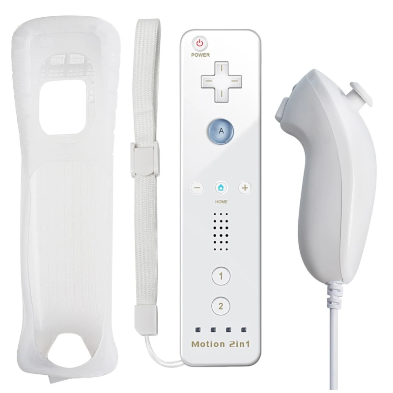 Pachet Wii Remote cu Wiimotionplus integrat + Nunchuck compatibil Wii alb