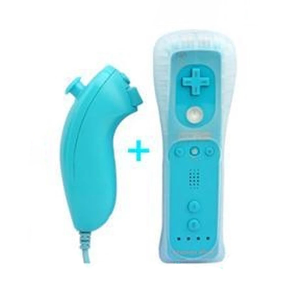 Pachet Wii Remote cu Wiimotionplus integrat + Nunchuck compatibil Wii albastru