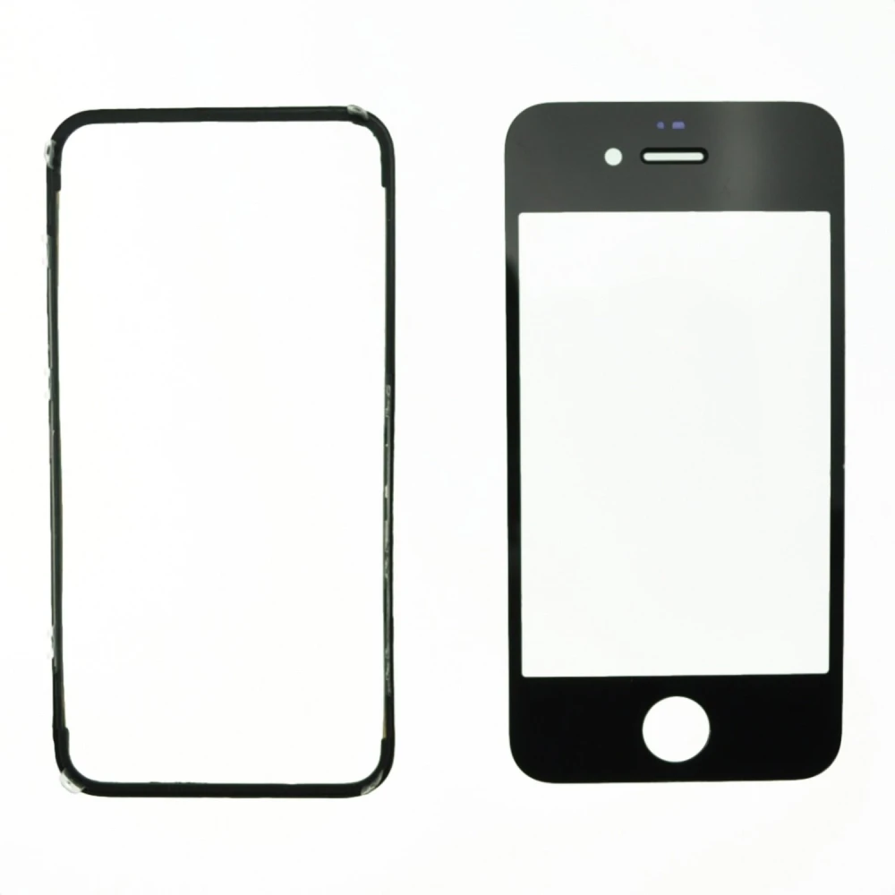 Ecran sticlă iPhone 4 negru cu ramă adezivă pentru reparații