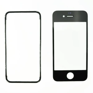 Ecran sticlă iPhone 4 negru cu ramă adezivă pentru reparații